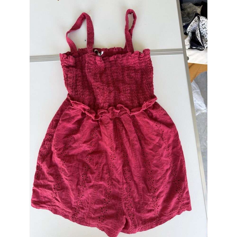 Lush Smocked Red Lace Floral Eyelet Casual Romper Size Small Ruffled Shorts